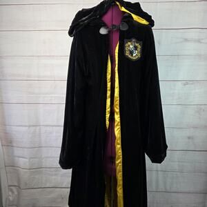 Harry Potter Hufflepuff Robe Womens Juniors One Size Black Yellow Hooded Cosplay